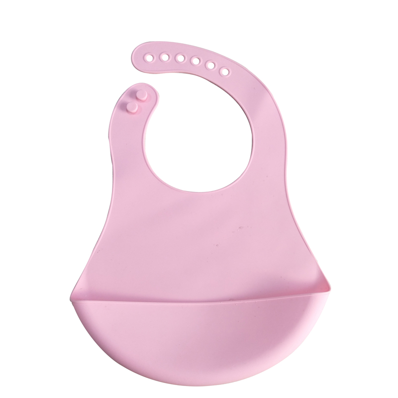 Bibs leanbh silicone uiscedhíonach caol agus éadrom donaíonáin agus do leanaí óga bibs beathúcháin silicone bog inchoigeartaithe le pócaí bailithe bia, unisex, gan praiseach